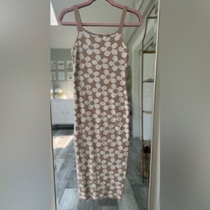 Princess Polly Daisy Knit Bodycon Midi Dress | Size S/M | Tan & White Floral